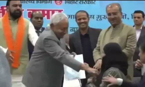 Row over hijab: Complaints filed against Bihar CM in Hyderabad Row over hijab: Complaints filed against Bihar CM in Hyderabad