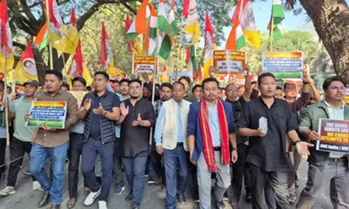 BJPs ally Tipra Motha Party protests in Agartala against Bangladesh leaders remarks on Northeast India
