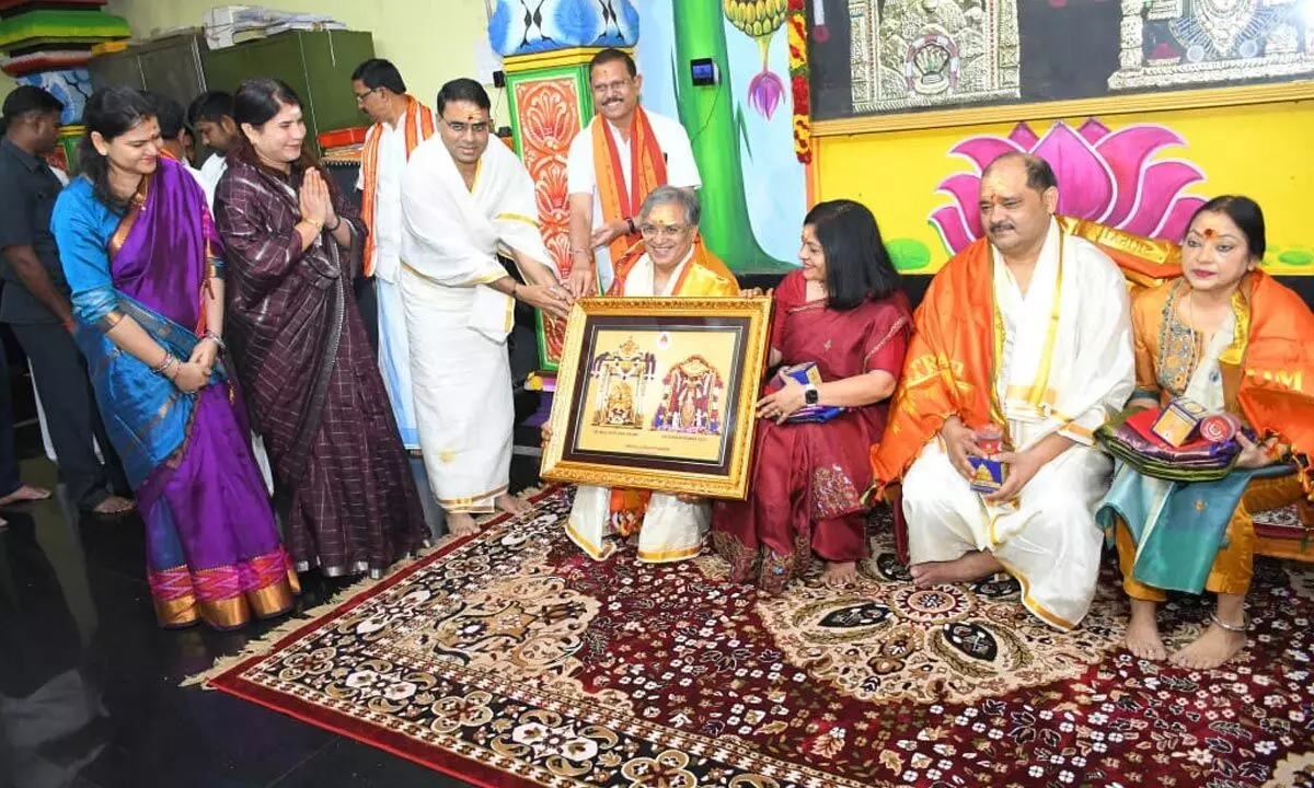 Election Commissioner of India Gnanesh Kumar and his wife offers special prayers at Srisailam temple Election Commissioner of India Gnanesh Kumar and his wife offers special prayers at Srisailam temple
