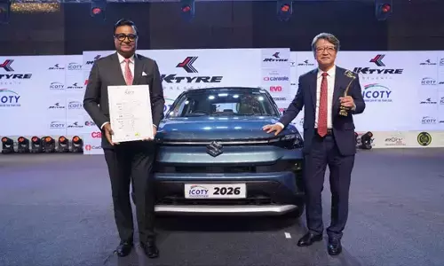 L to R: Mr. Partho Banerjee, Senior Executive Officer, Marketing & Sales and Mr. Hisashi Takeuchi, Managing Director & CEO from Maruti Suzuki India Limited, received the Indian Car of the Year 2026 award for the Maruti Suzuki VICTORIS.