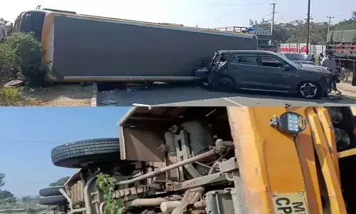 School Bus Overturns Near Shamshabad: Several Students Injured