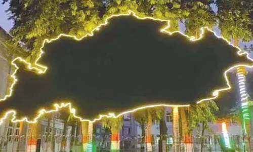 Outlined map of Odisha crafted from scrap