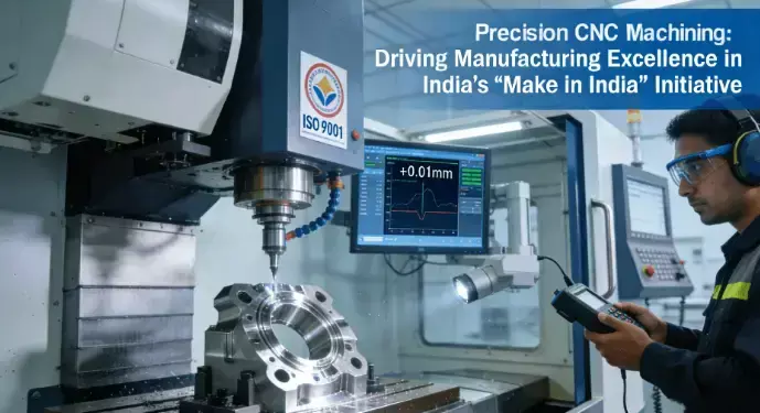 5-axis CNC machining center operating in clean room environment with real-time quality monitoring, showing ±0.01mm tolerance control for aerospace components manufacturing in India 5-axis CNC machining center operating in clean room environment with real-time quality monitoring, showing ±0.01mm tolerance control for aerospace components manufacturing in India