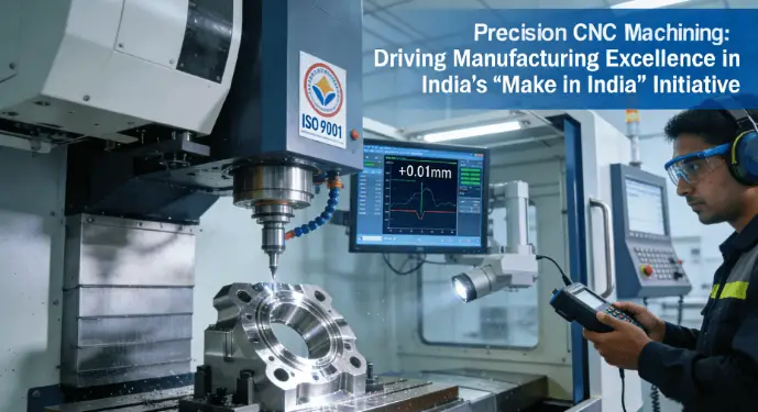 5-axis CNC machining center operating in clean room environment with real-time quality monitoring, showing ±0.01mm tolerance control for aerospace components manufacturing in India 5-axis CNC machining center operating in clean room environment with real-time quality monitoring, showing ±0.01mm tolerance control for aerospace components manufacturing in India