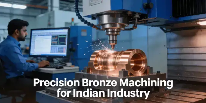 A modern CNC machining center in India precision-machining a bronze component, highlighting advanced manufacturing technology.