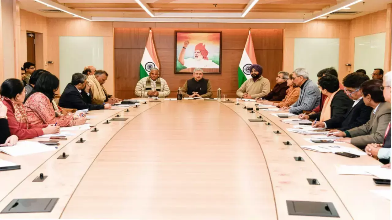 Union Minister for Railways Shri Ashwini Vaishnaw held a meeting with Union MoS Shri V. Somanna and Union MoS Shri Ravneet Singh, along with Railway Board Chairman & CEO and senior officials at Rail Bhavan, New Delhi.