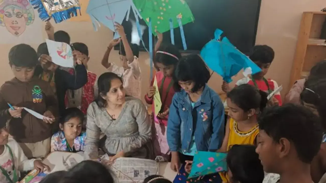 School students create recycled kites to celebrate a sustainable Makar Sankranti