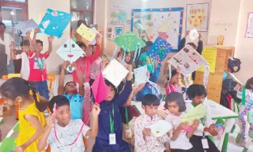 Students use recycled materials for kite-making during Makar Sankranti