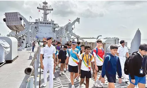 Indian Navy’s first training squadron arrives at Changi Naval Base, Singapore