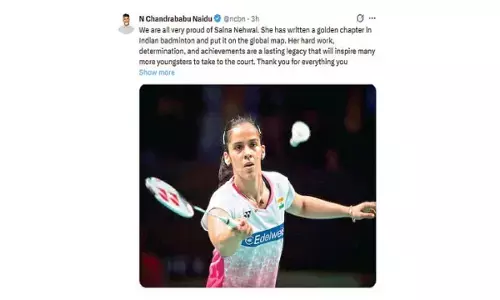 CM lauds Saina for contribution to Indian badminton CM lauds Saina for contribution to Indian badminton