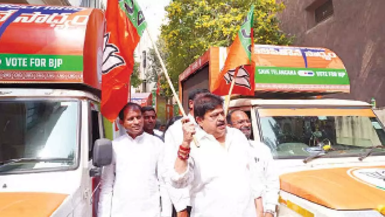 BJP launches LED campaign vehicles for municipal polls BJP launches LED campaign vehicles for municipal polls