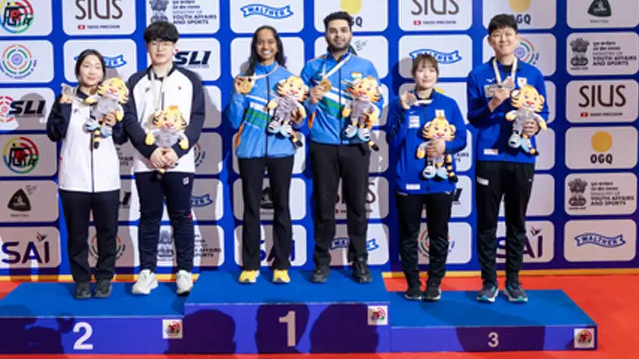 Asian Shooting Cships: Elavenil and Arjun win mixed team air rifle gold as India crosses 50 medal mark