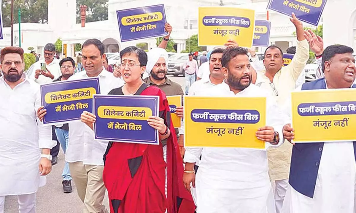 AAP protests alleged fee hike by school AAP protests alleged fee hike by school