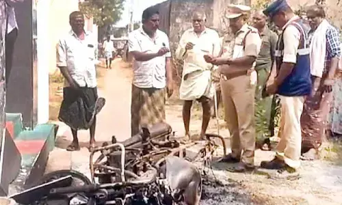 Panic grips Tatiparthi after bike set ablaze