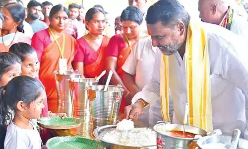 Minister inaugurates Annadanam service at Dharmapuri Temple during Brahmotsavam