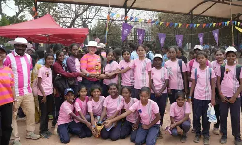 Lisa Heydlauff (CEO, Going to School) celebrates match day in Bengaluru alongside Government School students. This initiative, powered by the Government of Karnataka, Oracle, BT Group, the British Asian Trust, and Bengaluru FC Soccer Schools, highlights the power of sport in driving educational and social change.