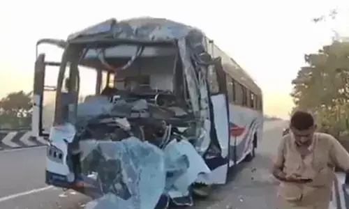 RTC bus rams stationary container, 10 passengers injured RTC bus rams stationary container, 10 passengers injured