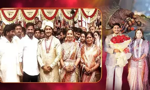Telangana Dy CM Bhatti Vikaramarkas son wedding held grandly in Hyderabad