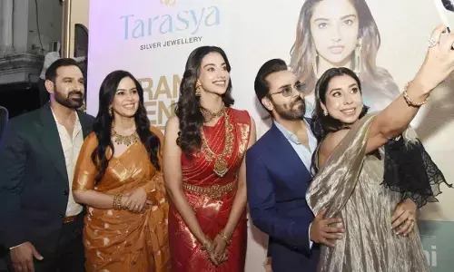 Suchita Ahuja Founder Director Tarasya Silver Jewellery, Avnish Kumar MD Neerus along with Actress Meenakshi Chaudhary at the Grand Launch of Tarasya Silver Jewellery at Kukatpally, KPHB in Hyderabad on Friday. Suchita Ahuja Founder Director Tarasya Silver Jewellery, Avnish Kumar MD Neerus along with Actress Meenakshi Chaudhary at the Grand Launch of Tarasya Silver Jewellery at Kukatpally, KPHB in Hyderabad on Friday.