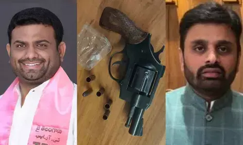 Drugs, fire arm and bullets seized during a raid at a drug party in Moinabad
