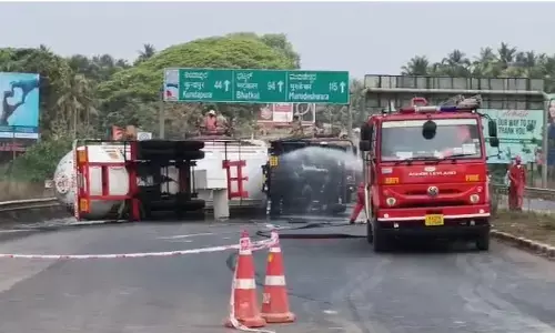 LPG Tanker Overturns Near Katapady, Traffic Disrupted on NH-66
