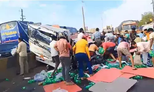 Lorry Carrying Soft Drinks Overturns on Nellore Highway