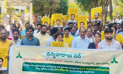 Unemployed youth take out a rally welcoming job calendar release