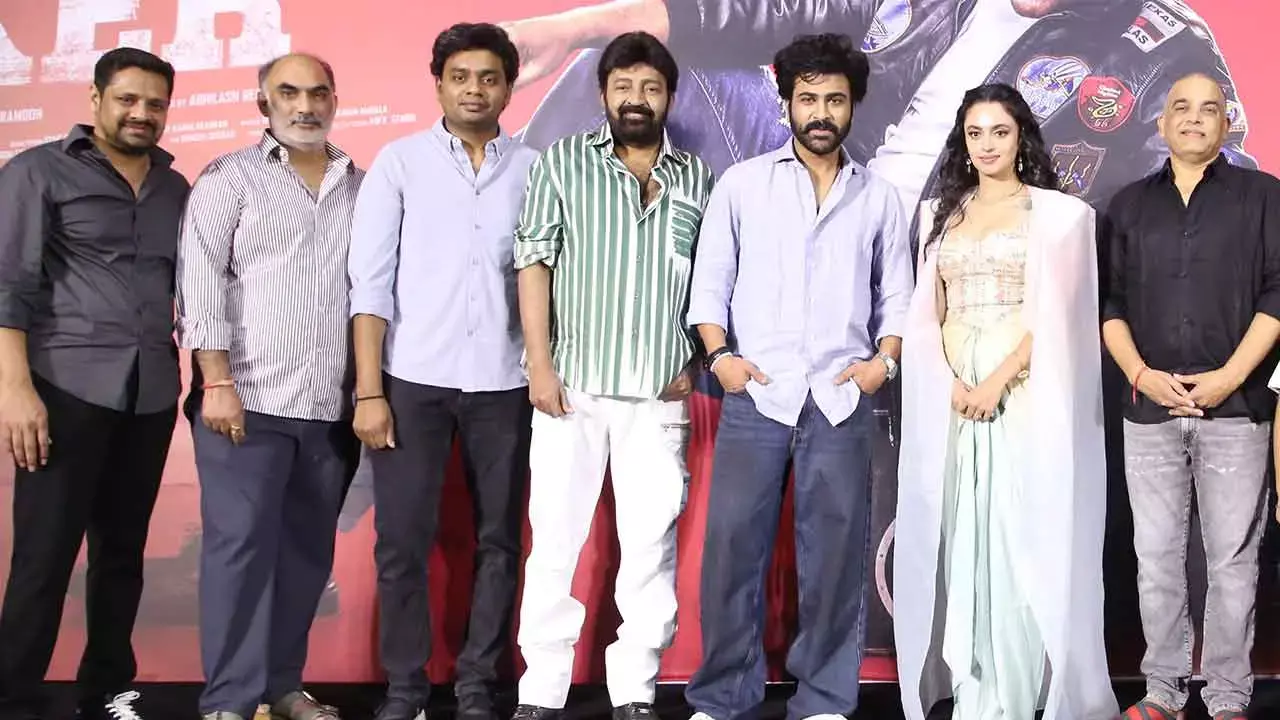 Sharwanand, Rajasekhar along with others at the trailer launch event of ‘Biker’ held in Hyderabad