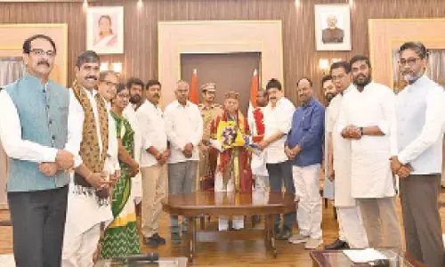 BJP leaders submit a petition to Governor Shiv Pratap Shukla on Wednesday urging action against MIM legislators, who staged a walkout during the recitation of Vande Mataram in the Assembly on March 16