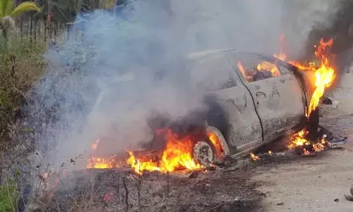Three charred to death as car catches fire after crash in Tumakuru