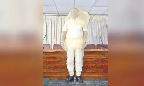 BRS MLA dons net gown to protest mosquito menace