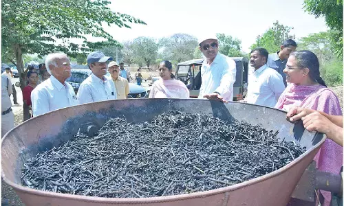 Collector inspects biochar unit, urges for sustainable farming practices
