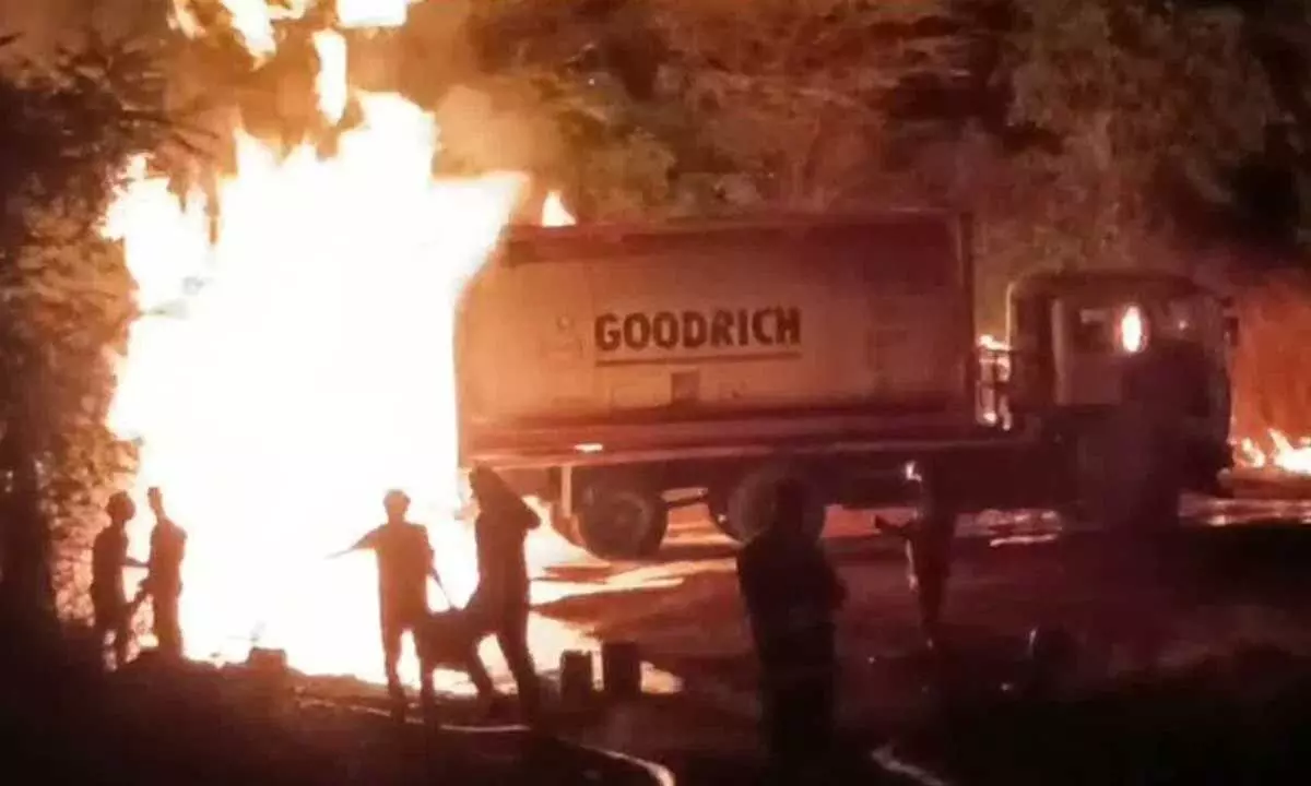 Massive fire at vehicle warehouse in Sangareddy