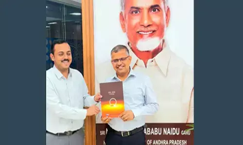 Dr.N.Yuva Raj Secretary Industries, Commerce and Food Processing Department, Govt. of AP along with M.Viswa, CEO of MSME -DC  is  Unveiling a report of EESL on the Technological Strategies for strengthening of MSMEs