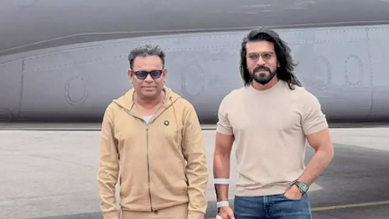 A. R. Rahman poses with ‘Peddi’ Ram Charan as duo head to Bhopal