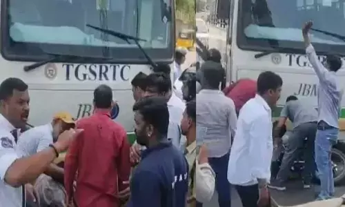RTC bus crashes at JBS, commuter trapped and rescued