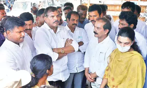 YSRCP MLC Botcha Satyanarayana and other party leaders offering condolences to the affected families of in Visakhapatnam on Tuesday