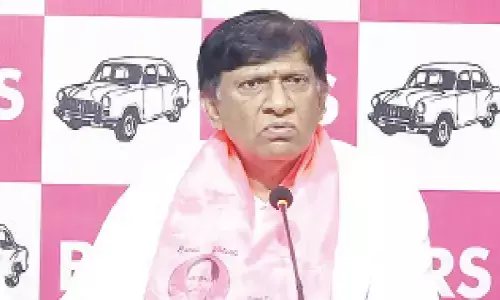 BRS senior leader B Vinod Kumar addressing a press conference in Hyderabad on Wednesday
