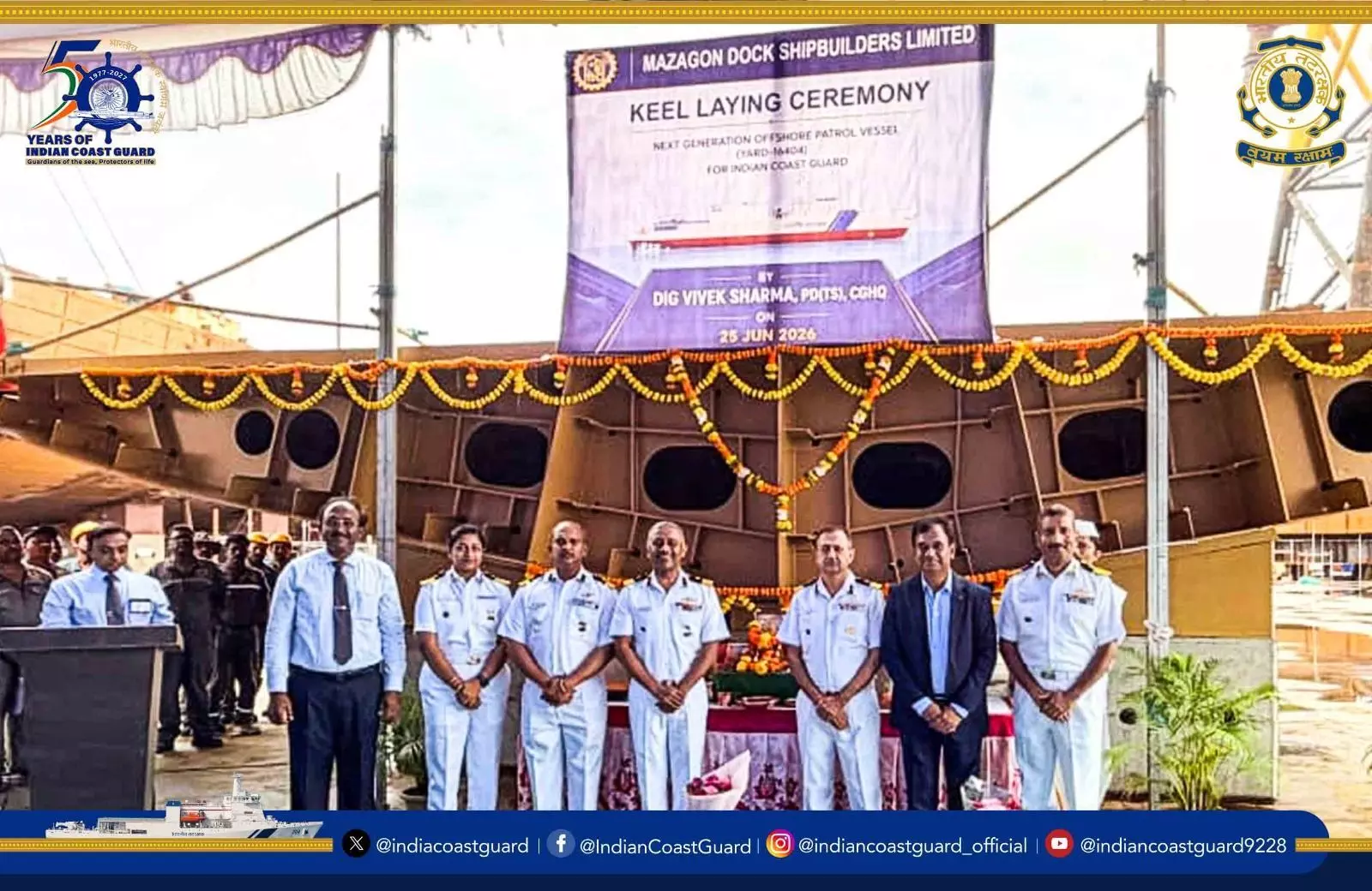 KEEL LAYING CEREMONY OF YARD-16404 4th OF 06 NGOPV, INDIAN COAST GUARD