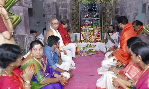The authorities of Srisailam temple celebrating the Shakhmabari utsavam on a traditional manner on Wednesday.