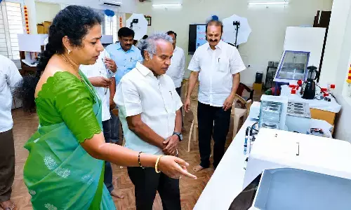 SV University Rector Prof Ch Appa Rao, Registrar Prof M Bhupathi Naidu and Prof M Hema at the newly established Centre of Excellence in Tirupati