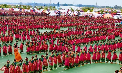 A full-dress rehearsal of the Dhimsa dance organised in Bhogapuram