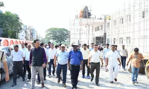 General Manager of South Coast Railway Sandeep Mathur examining development works carried out at Simhachalam railway station in Visakhapatnam on Sunday