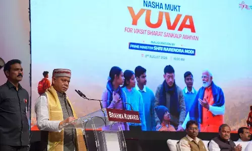 Governor Shiv Pratap Shukla addresses the Nasha Mukt Yuva Bharat Sankalp Abhiyan, organised by Mera Yuva Bharat in collaboration with the Brahma Kumaris, in Hyderabad on Sunday