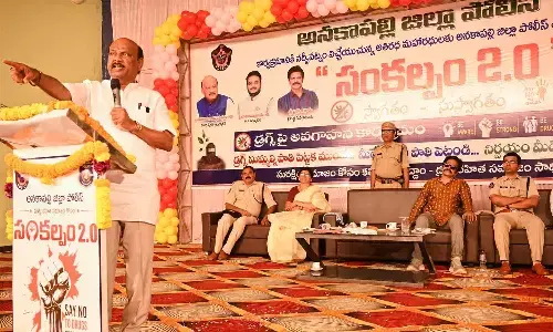 Assembly Speaker Chintakayala Ayyanna Patrudu addressing the gathering at in Narsipatnam, Anakapalli on Monday