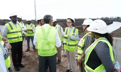 The delegation from World Bank and Asian Development Bank visiting a construction site in Amaravati Capital City on Monday