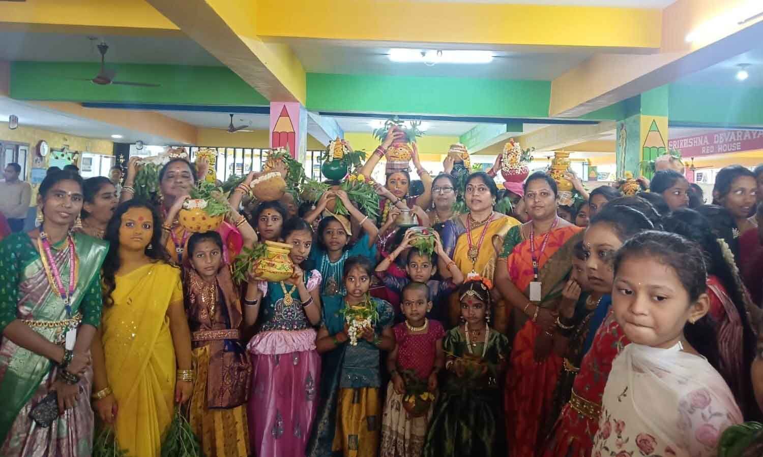 Triveni Talent Schools Celebrate Bonalu with Fervour in Khammam