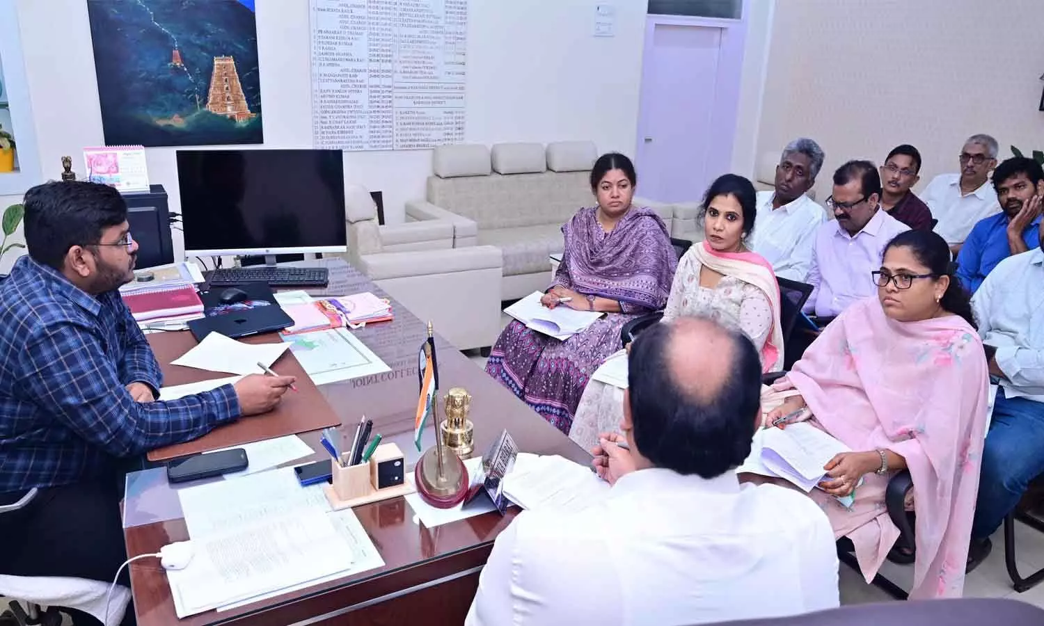Joint collector Apoorva Bharat holding a review meeting Joint collector Apoorva Bharat holding a review meeting