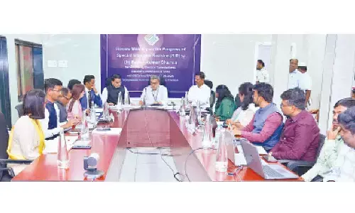 ECI Senior Deputy Election Commissioner Dr Pawan Kumar Sharma reviewing the progress of the SIR of electoral rolls with AP Chief Electoral Officer Vivek Yadav, Additional CEO Dr S Dili Rao and district Collectors at the NTR district Collectorate in Vijayawada on Thursday