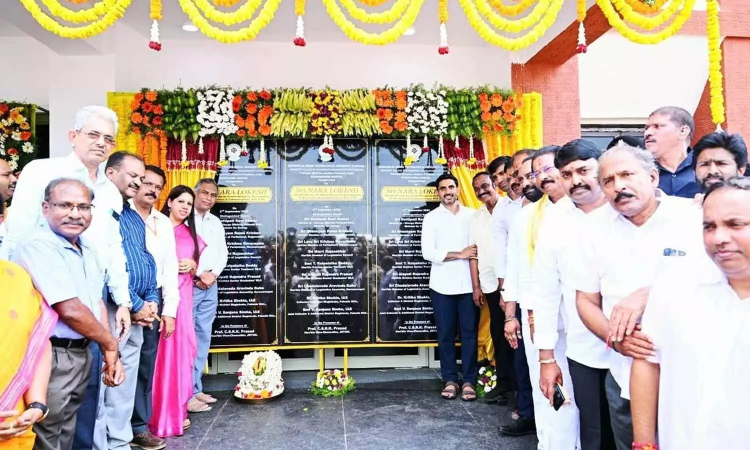 Minister Nara Lokesh unveiling the plaque installed to mark the inauguration of newly constructed hostel buildings at JNTUK College campus in Narasaraopet on Wednesday Minister Nara Lokesh unveiling the plaque installed to mark the inauguration of newly constructed hostel buildings at JNTUK College campus in Narasaraopet on Wednesday